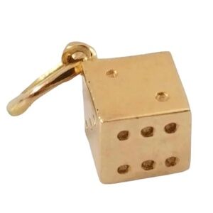 18K Solid Yellow Gold Dice Pendant 5/8” x 1/4” inches, 1.2 grams, 0.8 dwt